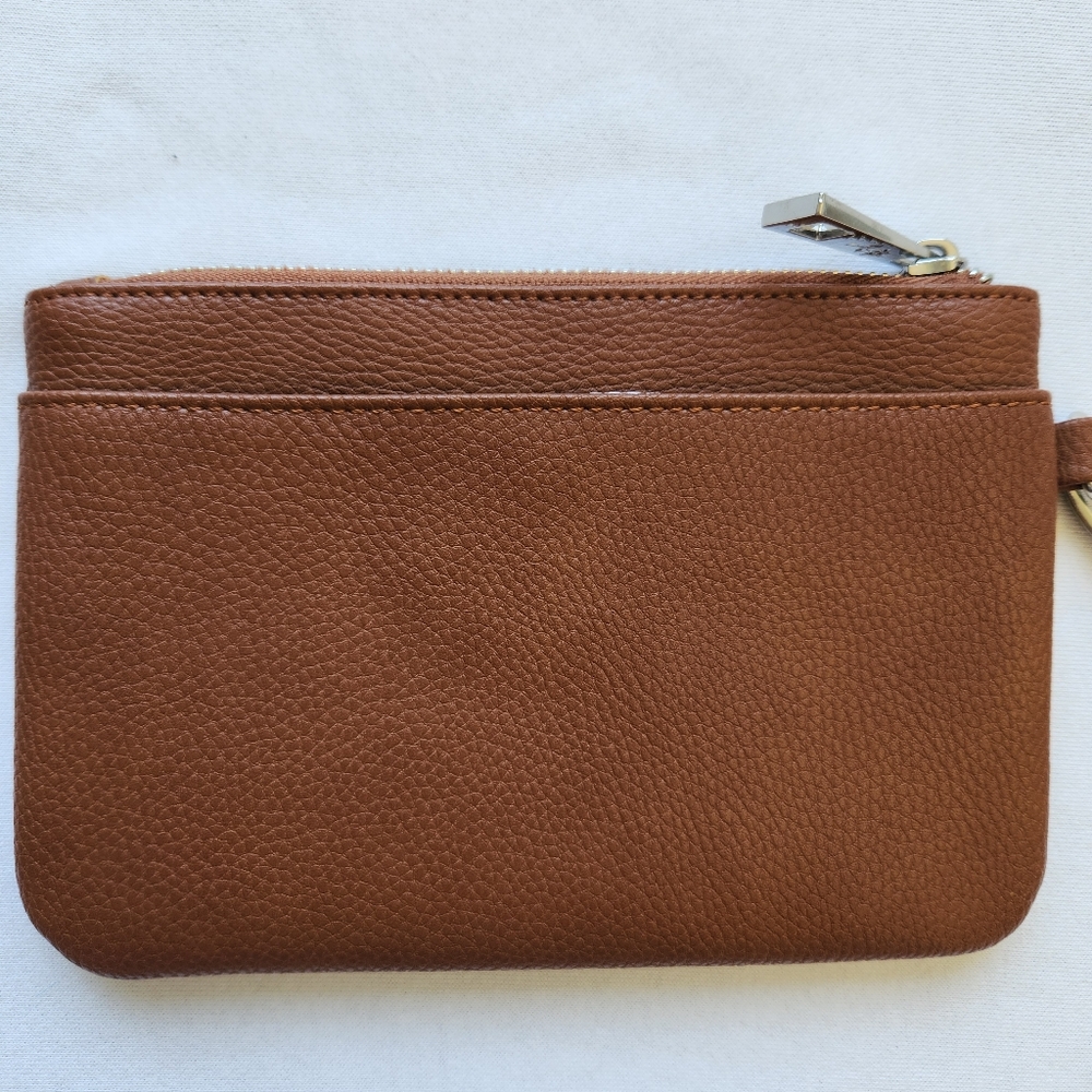 Vegan Wristlet Jenna Kator Brown Tan Saugatuck Small Bag Purse Floral Flowers - Picture 2 of 13